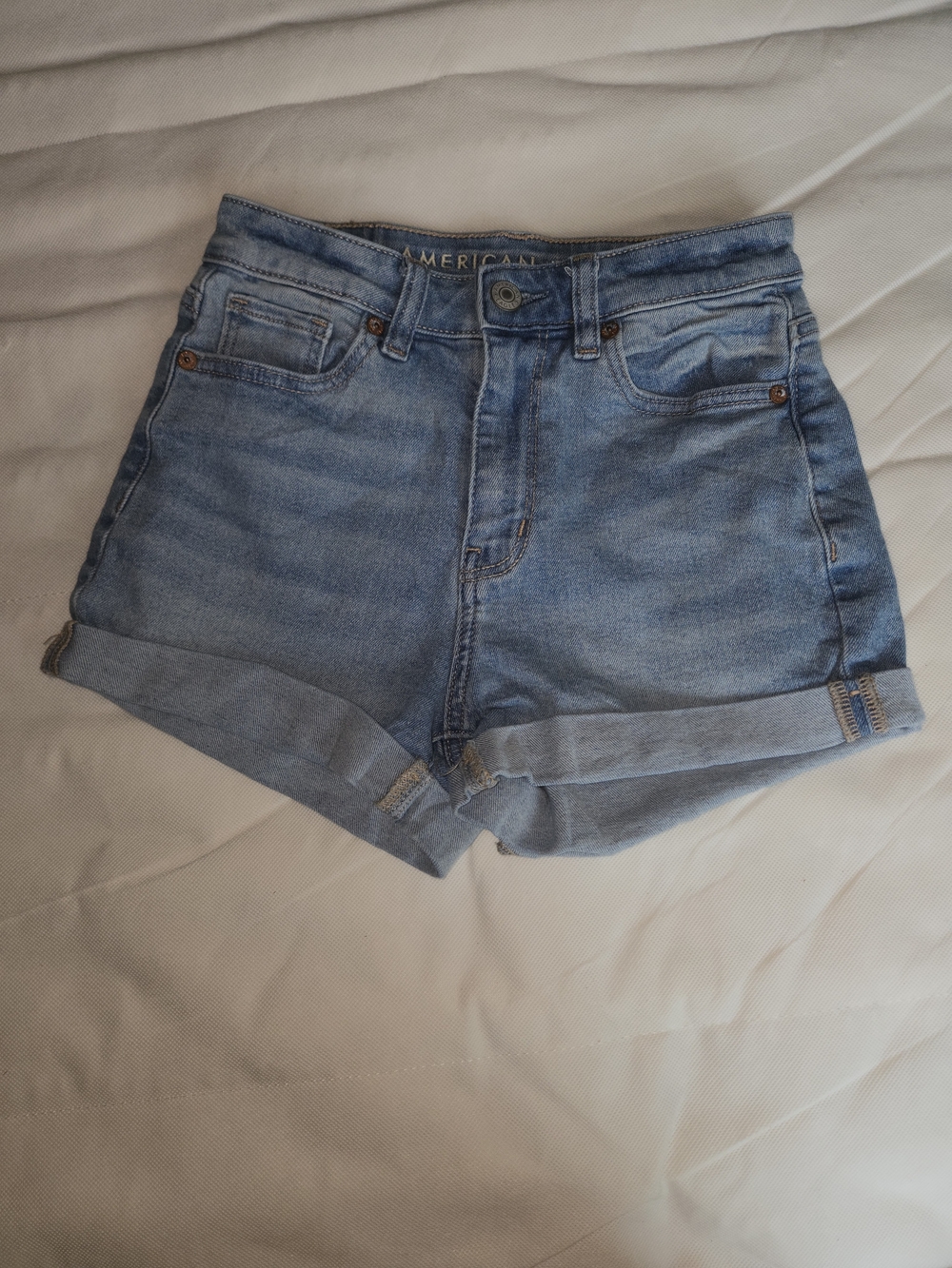 American Eagle Denim Shorts Women Sz 000 XS High Waisted Cuffed Stretch Light
